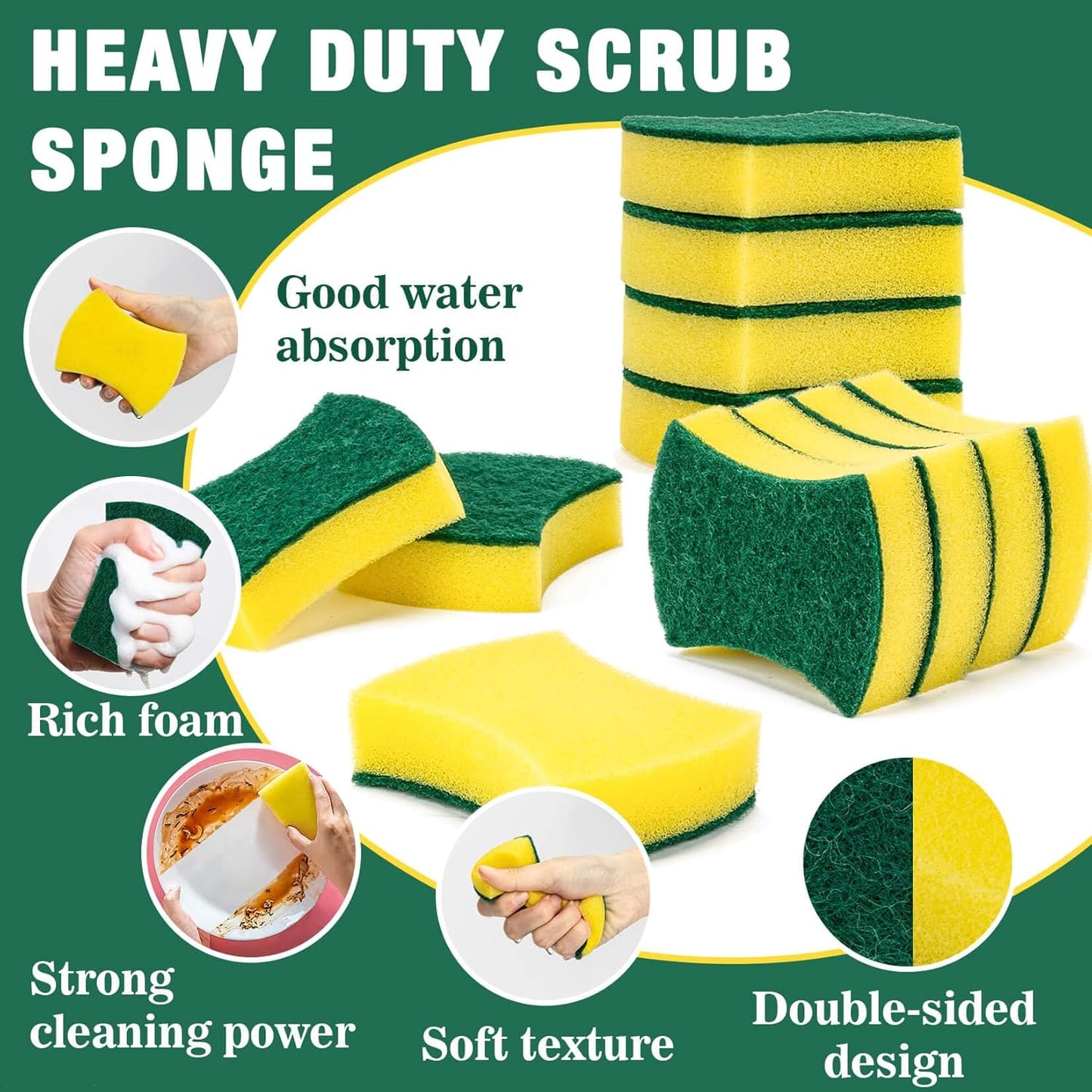 MAQIHAN 18PCS Heavy Duty Scrub Sponge - Dish Scrubber Sponge Non Scratch Double Sided Reusable Cleaning Scouring for Kitchen Dishes, Pots, Pans, Sink Bulk Household Cleaning.