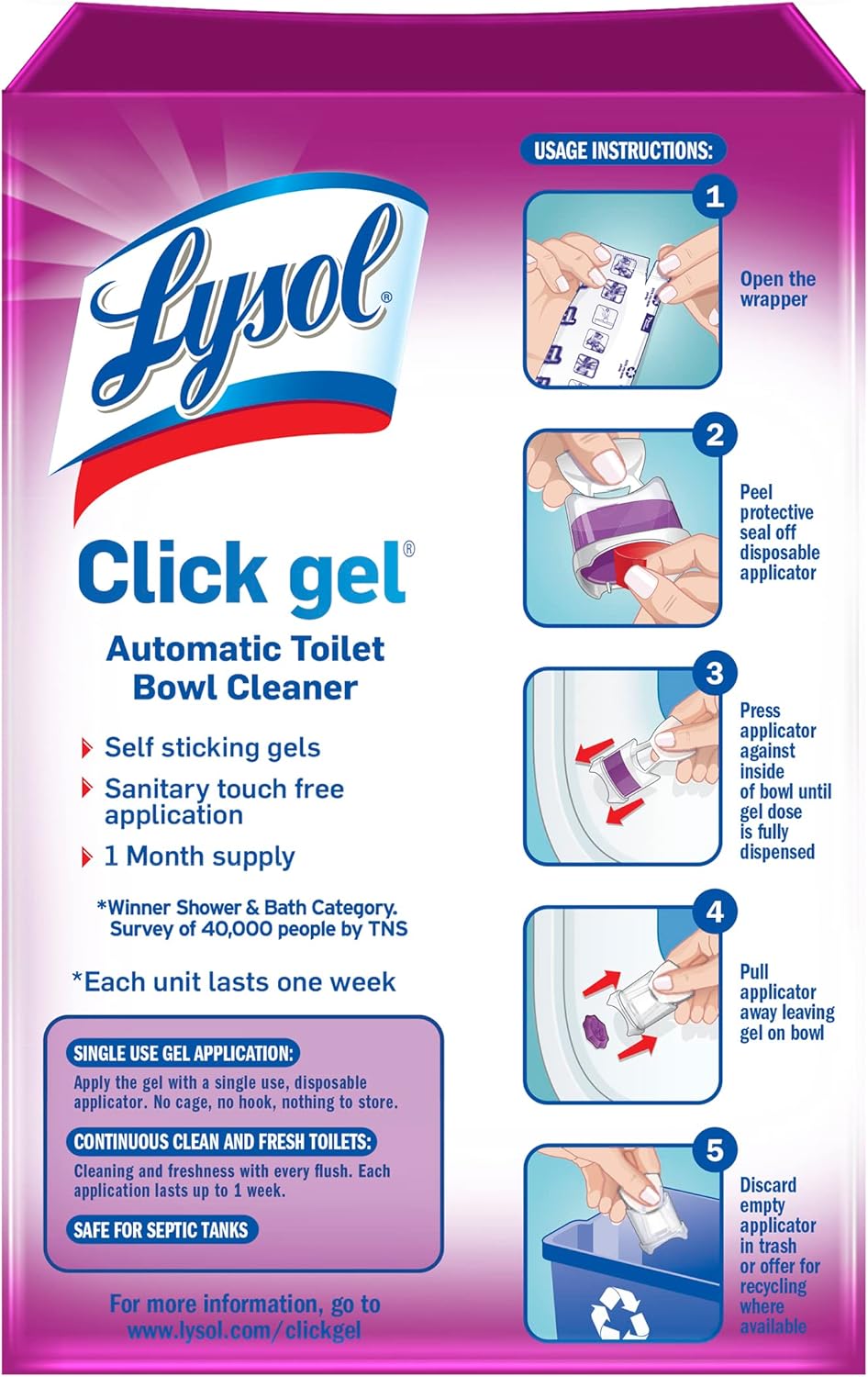 Lysol Automatic Toilet Bowl Cleaner, Lavender, (Pack of 4, 24 Count Total)