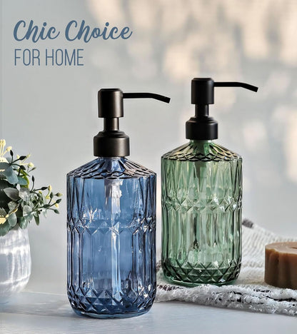 JASAI 2Pack 18Oz Green Glass Soap Dispenser with Gold Rust Proof Pump, Refillable Dish Soap Dispenser for Kitchen, Bathroom Soap Dispenser for Hand soap, Lotion, Body Wash, Dish Soap.