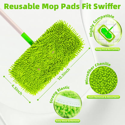 Reusable Mop Pads Compatible with Swiffer Sweeper Mop, Microfiber Dry Sweeping Cloths & Machine Washable Wet Pads Refill for Use on All Sealed Floors - Stone, Hardwood, Laminate & Tile (6 Blue)
