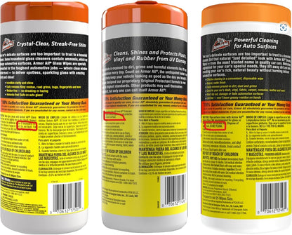 Armor All Car Cleaning Wipes, Wipes for Car Interior and Car Exterior, 90 Wipes Each