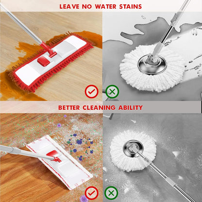 MASTERTOP Microfibre Flat Mop, Extended Wet Dry Large Floor Mop with 5 Reusable Pads & Telescopic Handle, Dust Mops for Laminate Wooden Hard Floor Vinyl Tile Floors Cleaning - Send 1 Cleaning Scraper