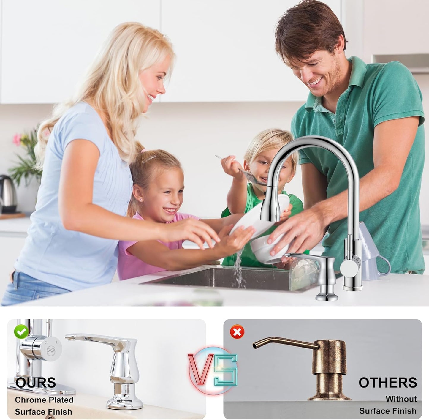 GAGALIFE Kitchen Sink Soap Dispenser Brushed Nickel, Under Sink Soap Dispenser with 40" Silicone Extension Tube Kit,Say Goodbye to Frequent Refills