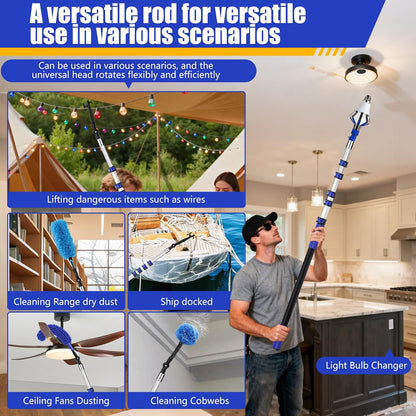 20FT Light Bulb Changer for High Ceilings with 5-12FT Heavy Duty Extension Pole,High Ceiling Fan Duster Extendable Reusable Cobweb,Feather,Window Cleaning Squeegee Kit for Home & House,Interior Roof