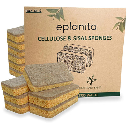 eplanita Natural Plant Based Scrub Sponges (6 Pack), Non-Scratch, Biodegradable Eco Scourers for Kitchen and Bathroom