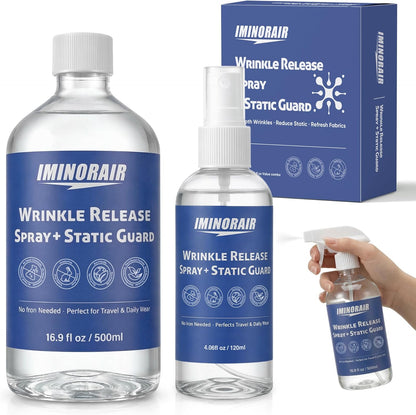 Wrinkle Releaser Spray, Anti Static Spray and Instant Wrinkle Release for Clothes, All in One Formula, Odor Eliminator and Fabric Refresher Spray (16.9 Fl Oz + 4.06 Fl Oz)