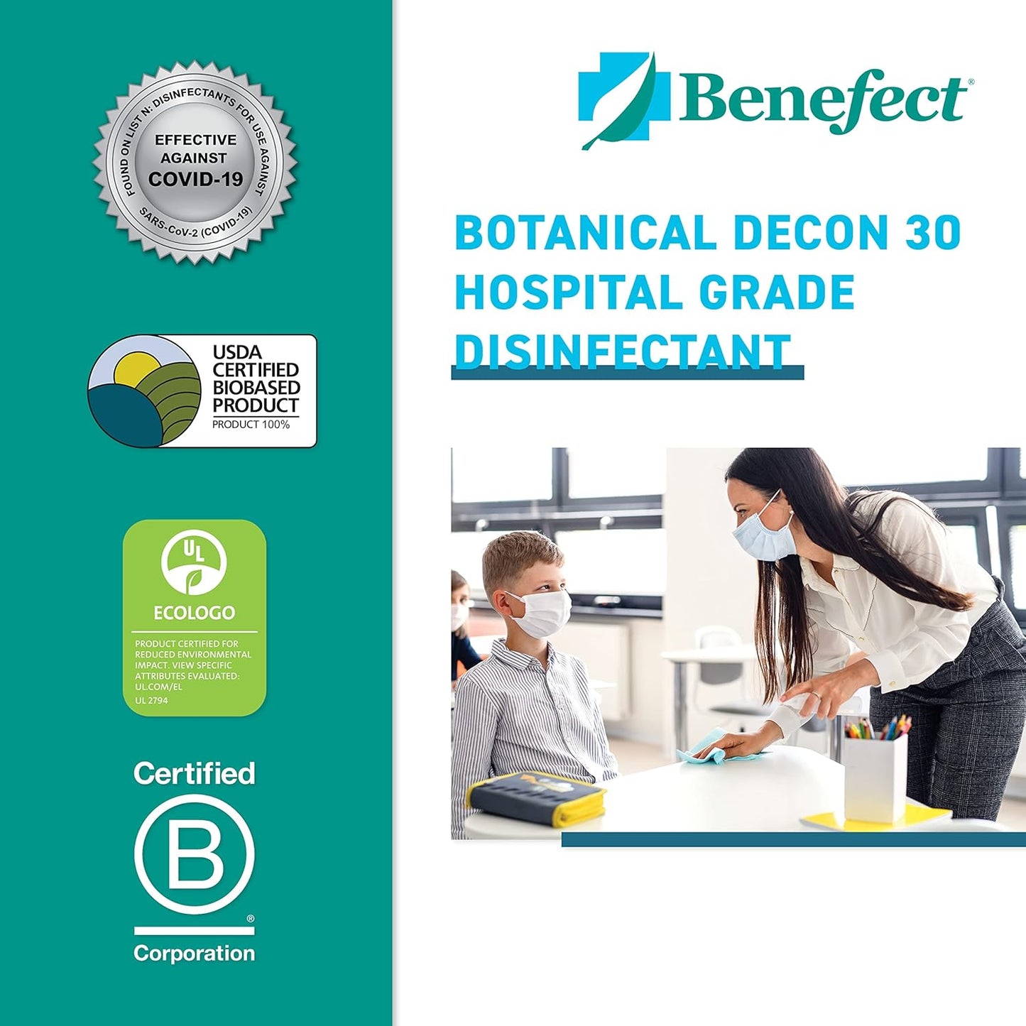 Benefect Botanical Decon 30 Disinfectant Cleaner, 4 oz. Spray Bottle, Light Lemon & Thyme Scent, Hospital Grade Disinfectant, Kills Over 99.99% of Germs, Safe for Food-Contact Surfaces (Pack of 4)