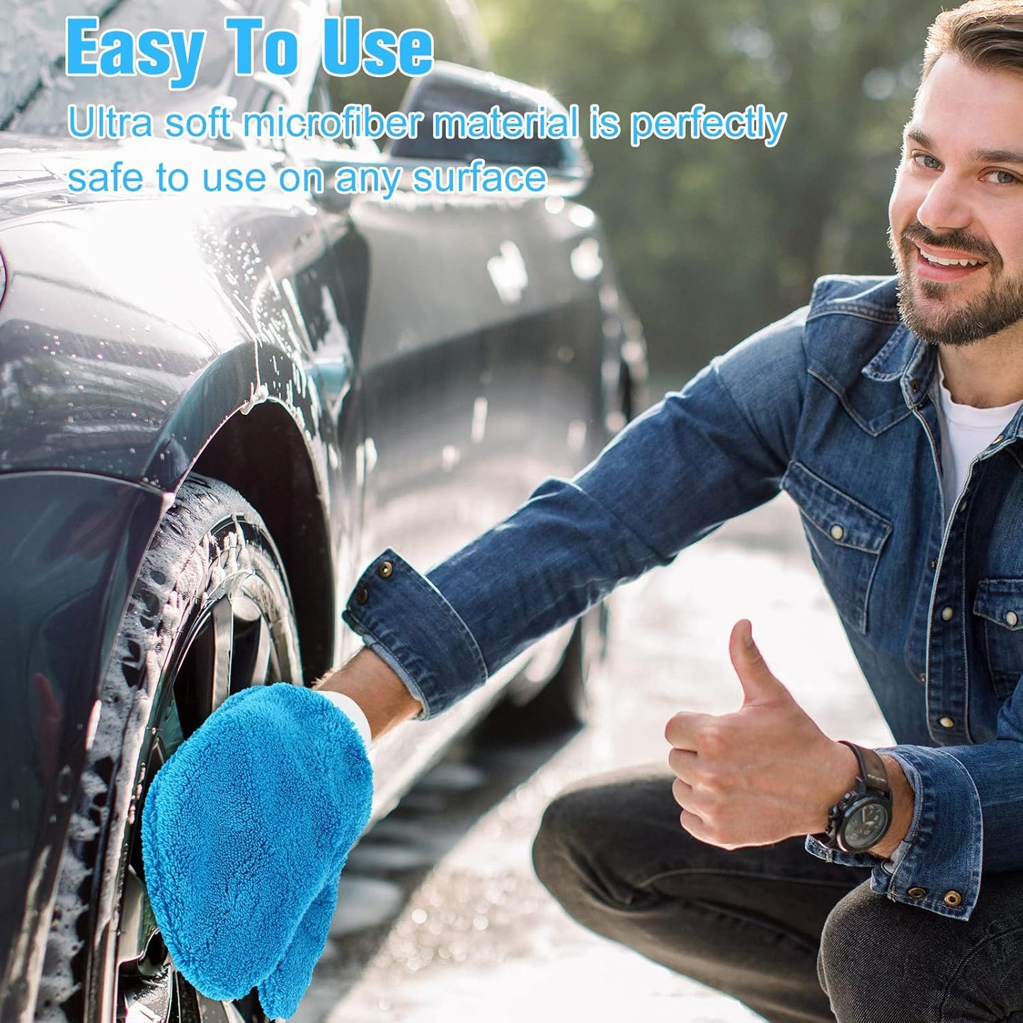 Remerry 6 Pcs Microfiber Mitts with Thumb for Cars Paint Wash Gloves Terry Weave Dusting Mitts