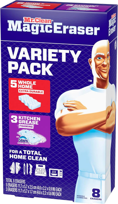 Mr. Clean Magic Eraser Sponge, All Purpose Cleaner, Cleaning Scrubber, Kitchen, Bathroom, Shower, Oven, Cleaning Supplies, Variety Pack with 1 Ultra Thick, 2 Ultra Foamy, & 3 Extra Durable, 6ct