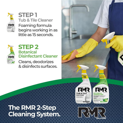 RMR Germ & Grime Guard Bundle – Tub & Tile Mold & Mildew Stain Remover + Botanical Disinfectant Cleaner, 2-Step Bathroom & Home Cleaning for Tile, Grout, Shower, Counters & More, 2–32 Oz Bottles