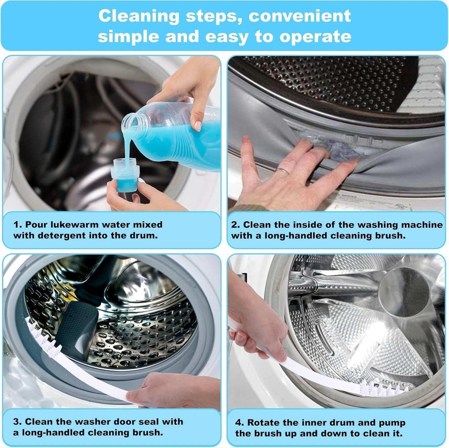 8 PCS Multi-Purpose Washing Machine Cleaning Brush, Dryer Vent Cleaner Kit, Crevice Brush for Bathroom, Grout & Sink, Household Tile Cleaning Tools, Long Handle Tools for Front Load & Top Load Washers
