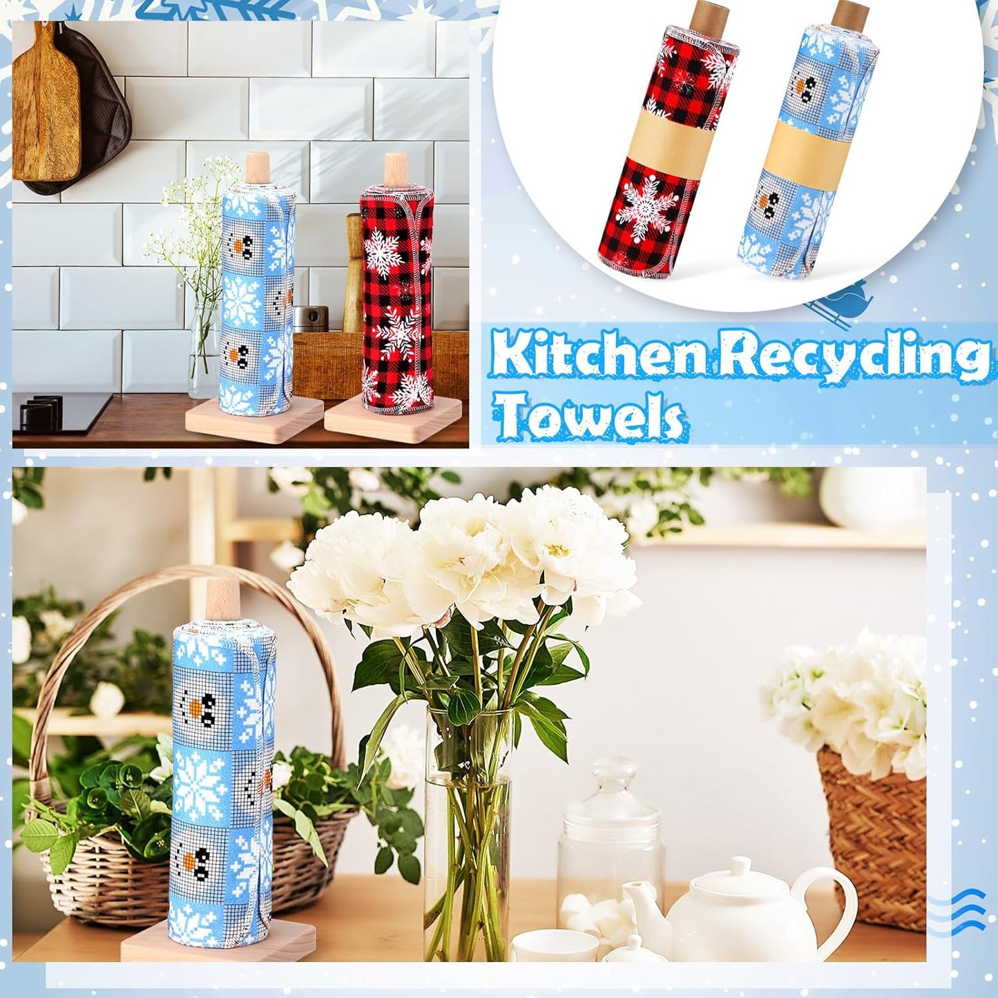 Redbaker 50 Pcs Reusable Paper Towels Paperless Reusable Cotton Cloths Toilet Absorbent Washable Paper Towels with Roll Kitchen Dishcloth for Kitchen Paperless Dishcloths(Stripe)