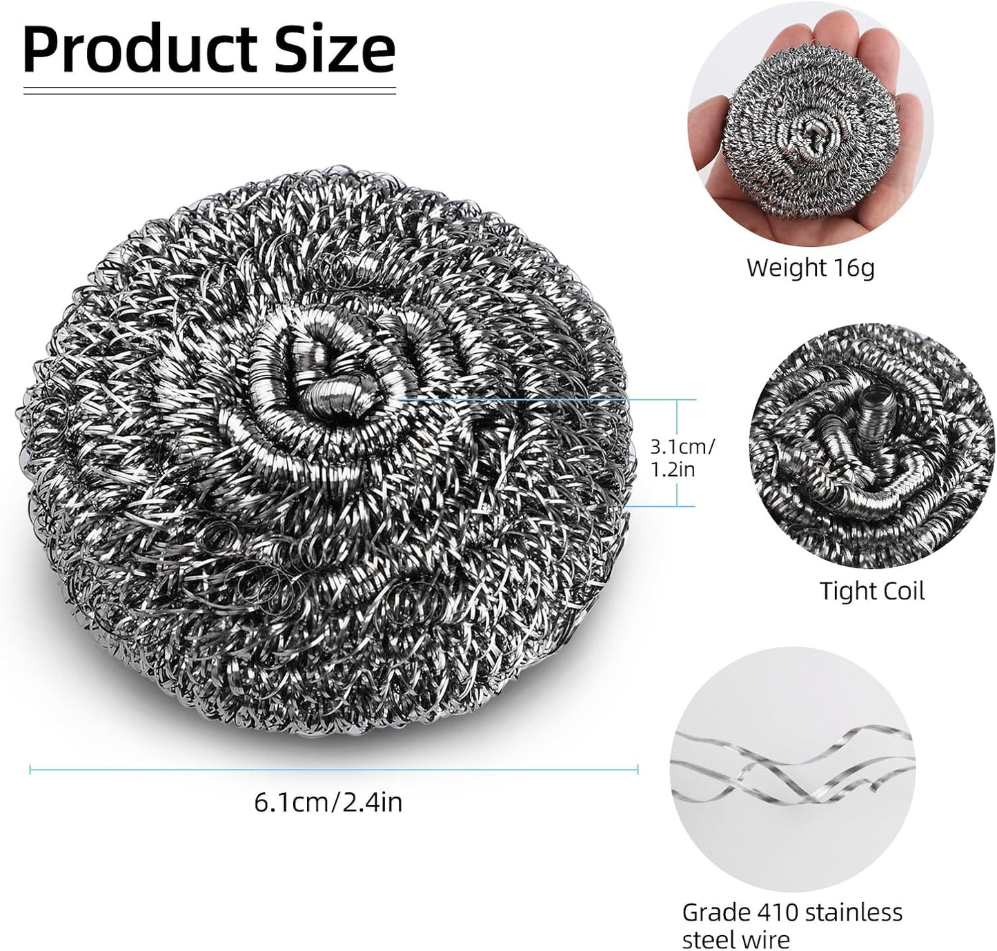 12 Pack Steel Wool Scrubber Pads, Stainless Steel Scrubber, Scrubbing Scouring Pad, Steel Wool Scrubbers for Pots and Pans, Stoves,Broiler Racks,Grills and More