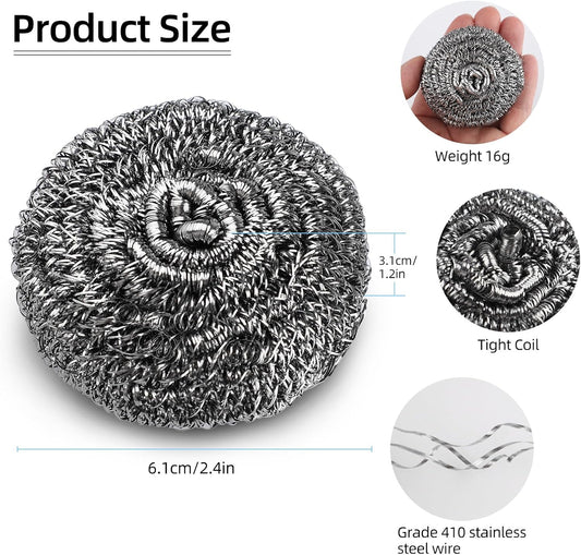 12 Pack Steel Wool Scrubber Pads, Stainless Steel Scrubber, Scrubbing Scouring Pad, Steel Wool Scrubbers for Pots and Pans, Stoves,Broiler Racks,Grills and More