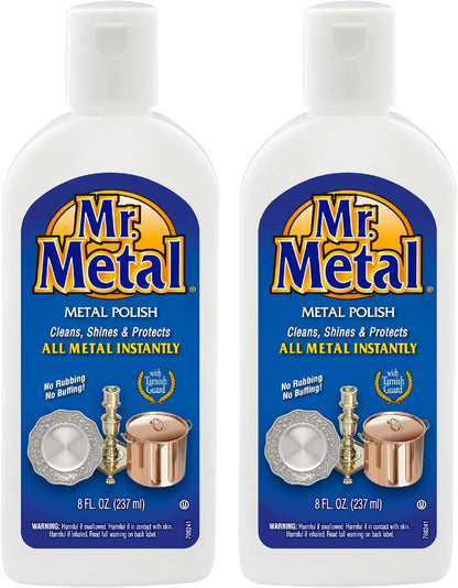 Mr. Metal Metal Polish Liquid All Metal Multipurpose Cleaner, Non-Abrasive, Instant Sterling Silver Cleaner, Brass and Stainless Steel Cleaner, Grime and Tarnish Remover, Chrome Silver Polish, 8 oz