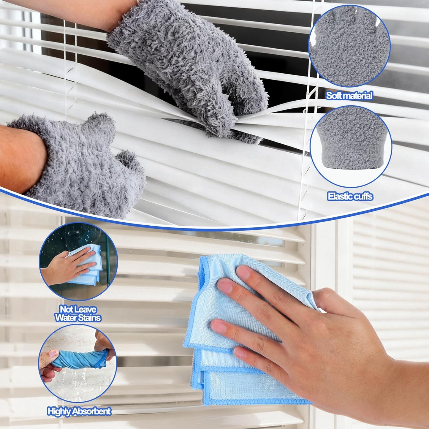 XANGNIER Window Blind Cleaner Duster Tool Set,Blind Cleaning Tools,Washable Multi-Surface Dusting Kit for Wood Blind,Venetian Blinds,Vinyl Blinds,AC Vents,Car Vents,Air Condition,Shutter& Fans