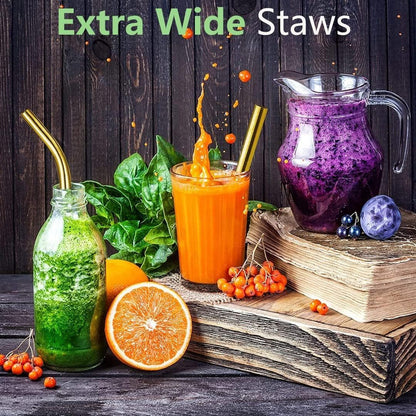 Vinaco Stainless Steel Smoothie Straws, 0.4'' Extra Wide Reusable Metal Drinking Straws for Milkshake, Smoothie, Beverage, Set of 4 with 1 Cleaning Brush