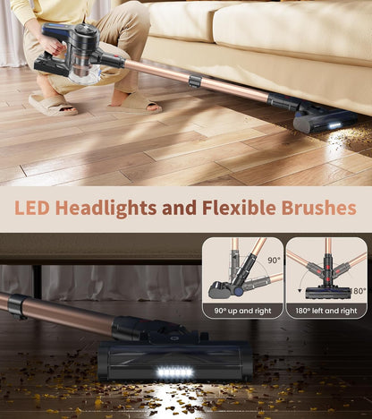 NADALY Cordless Vacuum Cleaner, 500W 40KPA Stick Vacuum with 45min Runtime, Anti-Tangle Vacuum Cleaners for Home, 1.5L Dust Cup, Rechargeable Wireless Vacuum for Hardwood Floor Carpet Pet Hair