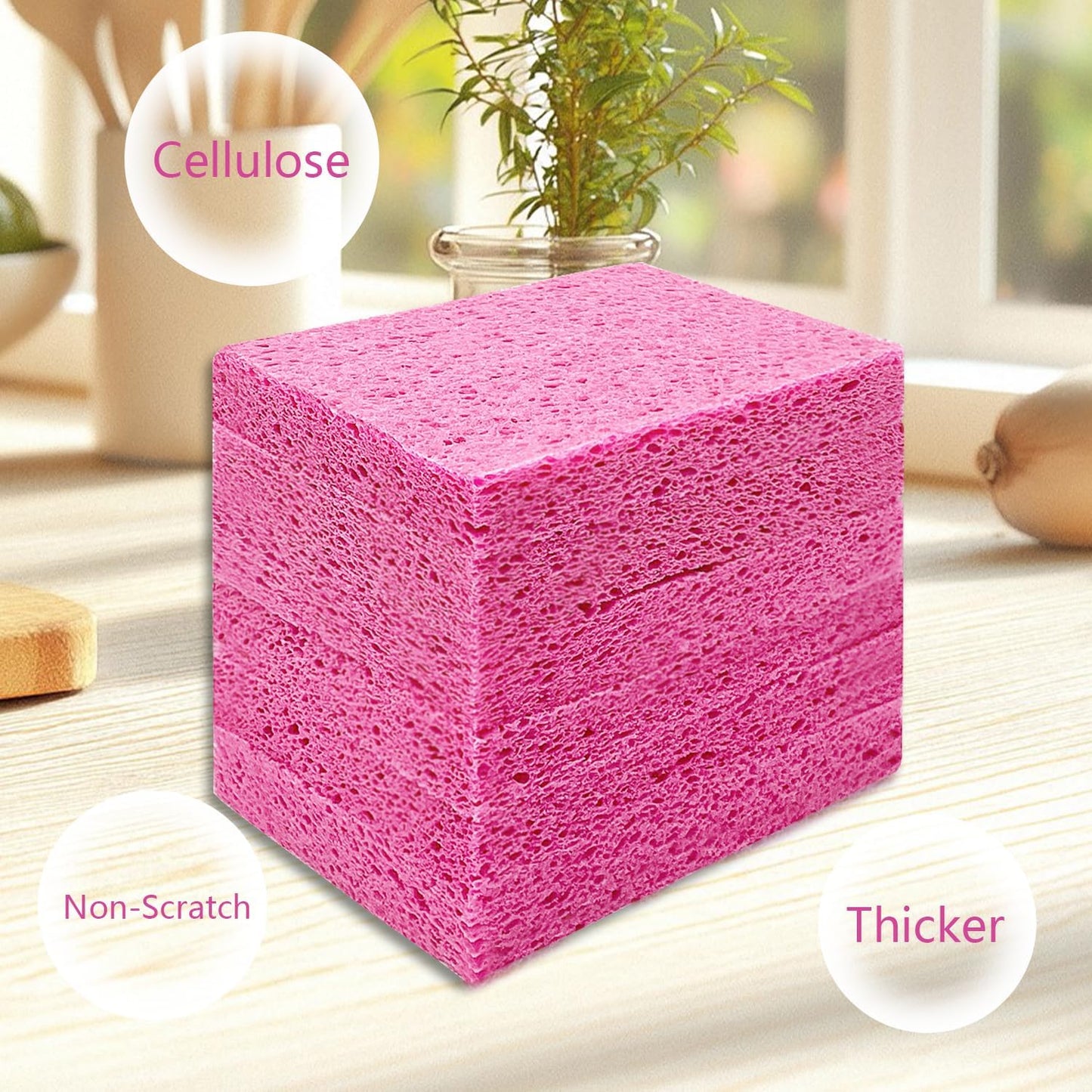 Cellulose Sponges, Large Size 4" x 6" x 1" - Heavy Duty Scrub Kitchen Sponge, Clean Tough Messes Without Scratching Kitchen Cleaning Pads, Pop Up Eco DIY (6 Pack), Green
