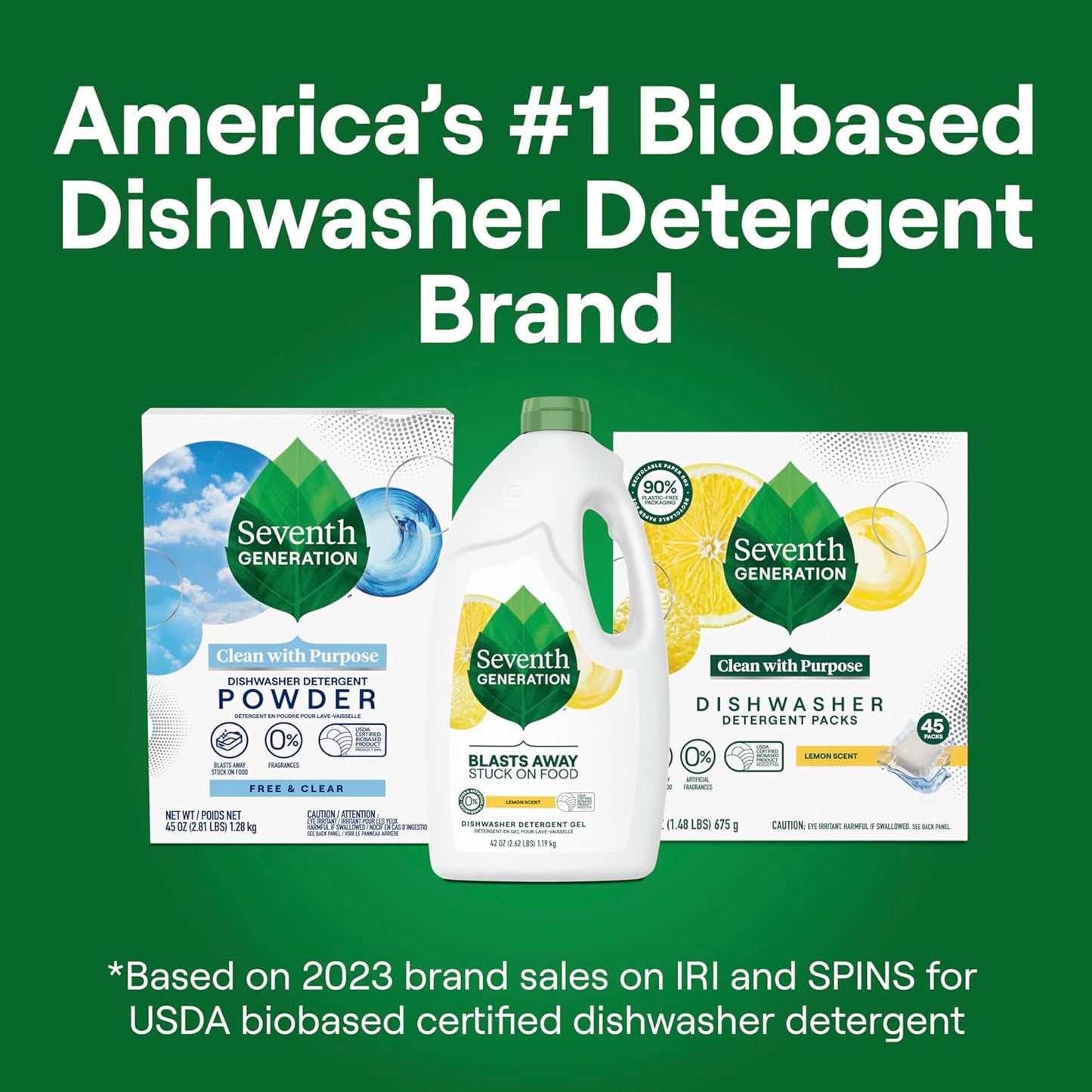 Seventh Generation Dishwasher Detergent Gel Lemon Scent 2 pack for sparkling dishes dishwasher soap 70 oz