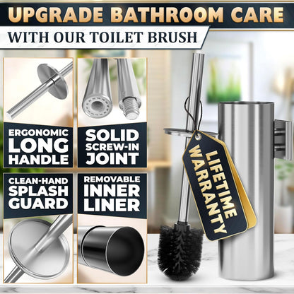 Stylish Stainless Steel Toilet Brush and Holder Set - Silver Toilet Bowl Brush and Holder with Splash Cover, Sturdy Bristles, Corrosion & Scratch Resistant - Elegant Design, Effective Deep Cleaning