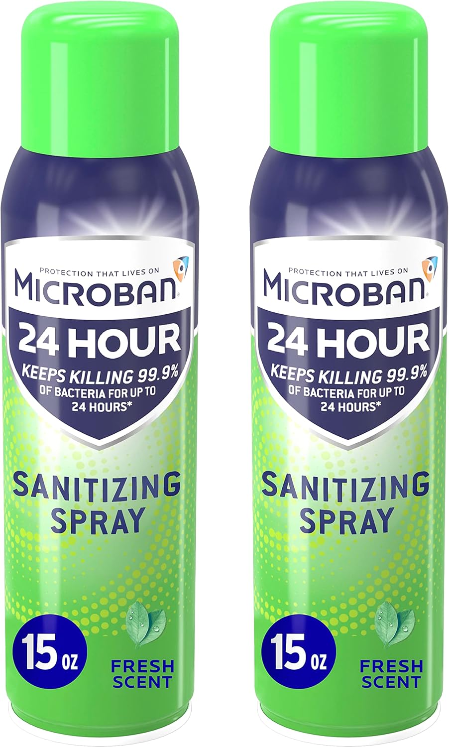 MICROBAN Sanitizing Spray, 15 oz., 2 Pack, Fresh Scent, Disinfects, Sanitizes, Eliminates Odors, and Keeps Killing 99.9% of Bacteria on Hard, Non-Porous Surfaces in Home for up to 24 Hours