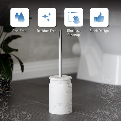 Toilet Brush and Holder Set - Toilet Bowl Brush and Holder with Sturdy Bristles for Thorough Cleaning - Concealed White Bathroom Accessories Toilet Cleaner Brush for Bathroom (Marble Look)