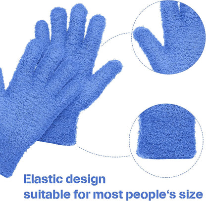 Patelai 2 Pairs Microfiber Gloves for plants Dusting Cleaning Glove Mittens House Cars Blinds Dusting(Blue, Grass Green,Large)
