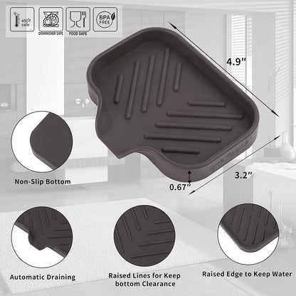 MicoYang Silicone Bathroom Soap Dishes with Drain Spout-Bathroom and Kitchen Sink Organizer,Sponge Holder,Dish Soap Tray,Perfect for Dispenser,Scrubber,Bottle,Cup on Sink or Counter-Black 4.9"×3.2"