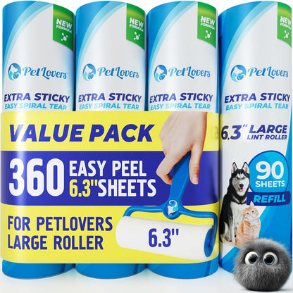 PetLovers Extra Sticky Lint Roller Mega Value Set 600 Sheets for Pet Hair Removal, Dog and Cat Lint Remover 6 Pack