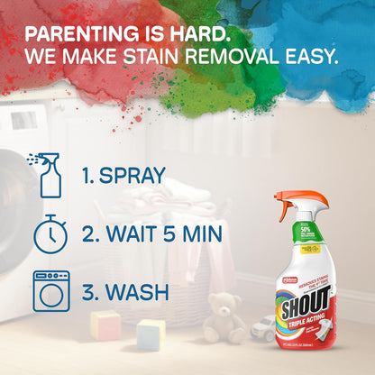 Shout Active Enzyme Laundry Stain Remover Spray for Clothes, Triple-Acting Formula Clings, Penetrates, and Lifts Tough & Everyday Stains - Prewash Refill 60oz (1.7L)