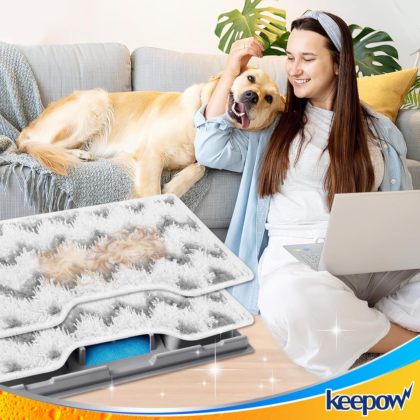 KEEPOW Reusable Mop Replacement Pads Compatible with Shark Vac Mop VM252 VM200 VC205 VM250 VM180 VM401 QM250 VM190, Washable Vacuum Mop Pad Refills, Upgraded Design of Dirt Chamber (1+3+6 Pads)