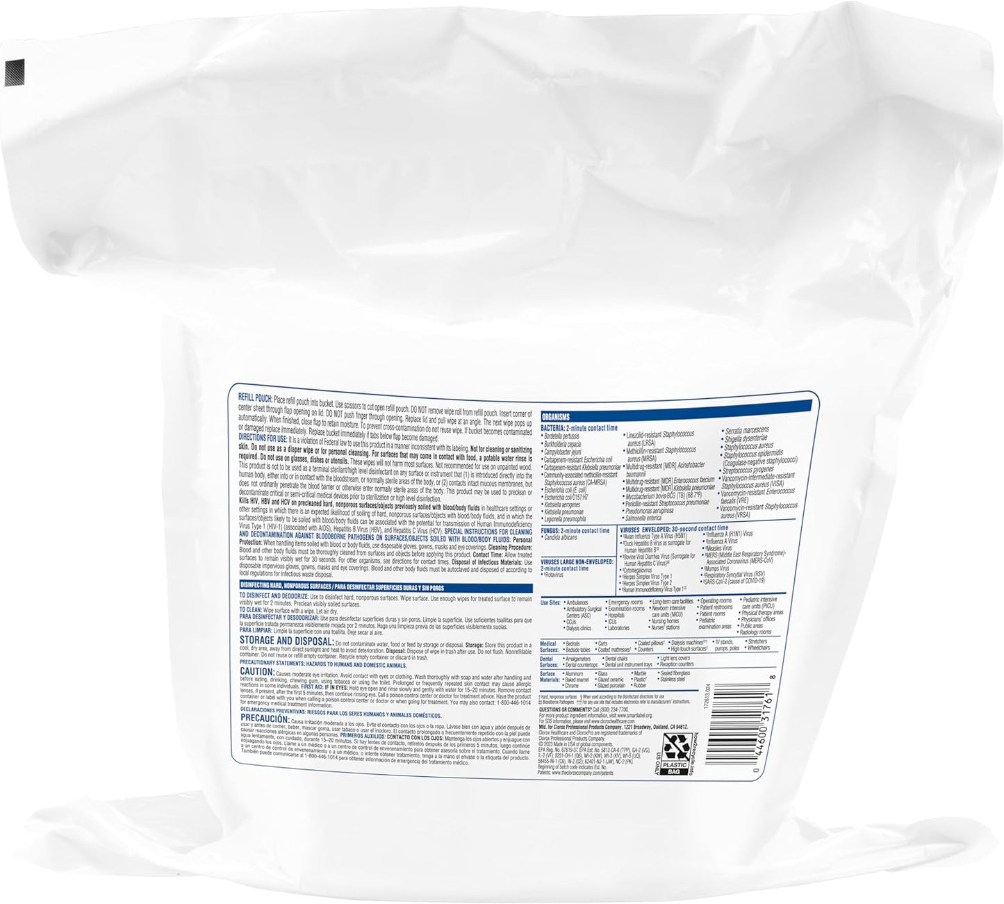 Clorox Healthcare VersaSure Cleaner Disinfectant Wipes, 110 Count Refill, 2 Refills/Case