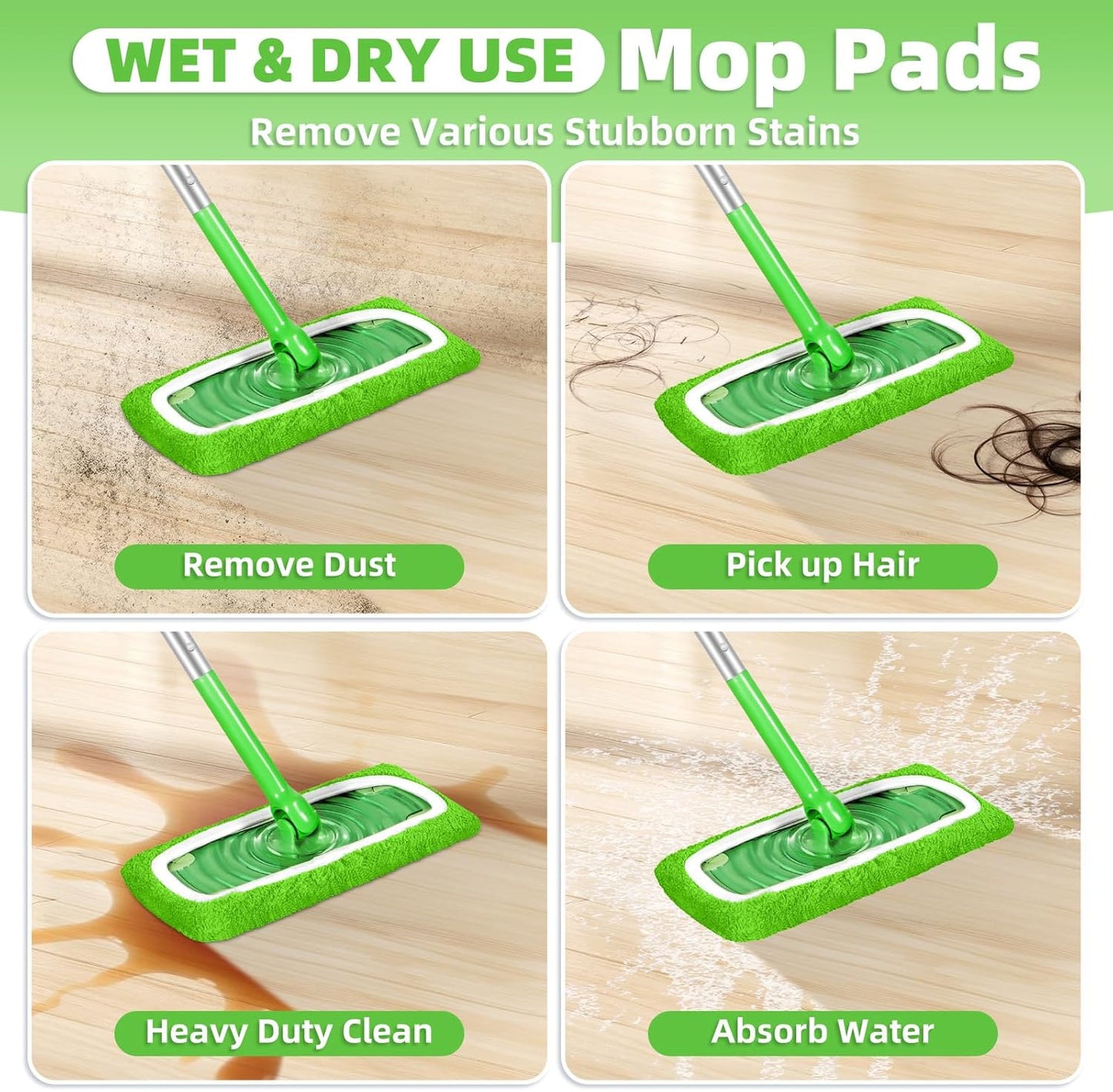 Reusable Mop Pads Compatible with Swiffer Sweeper Mop, Microfiber Dry Sweeping Cloths & Machine Washable Wet Pads Refill for Use on All Sealed Floors - Stone, Hardwood, Laminate & Tile (6 Blue)