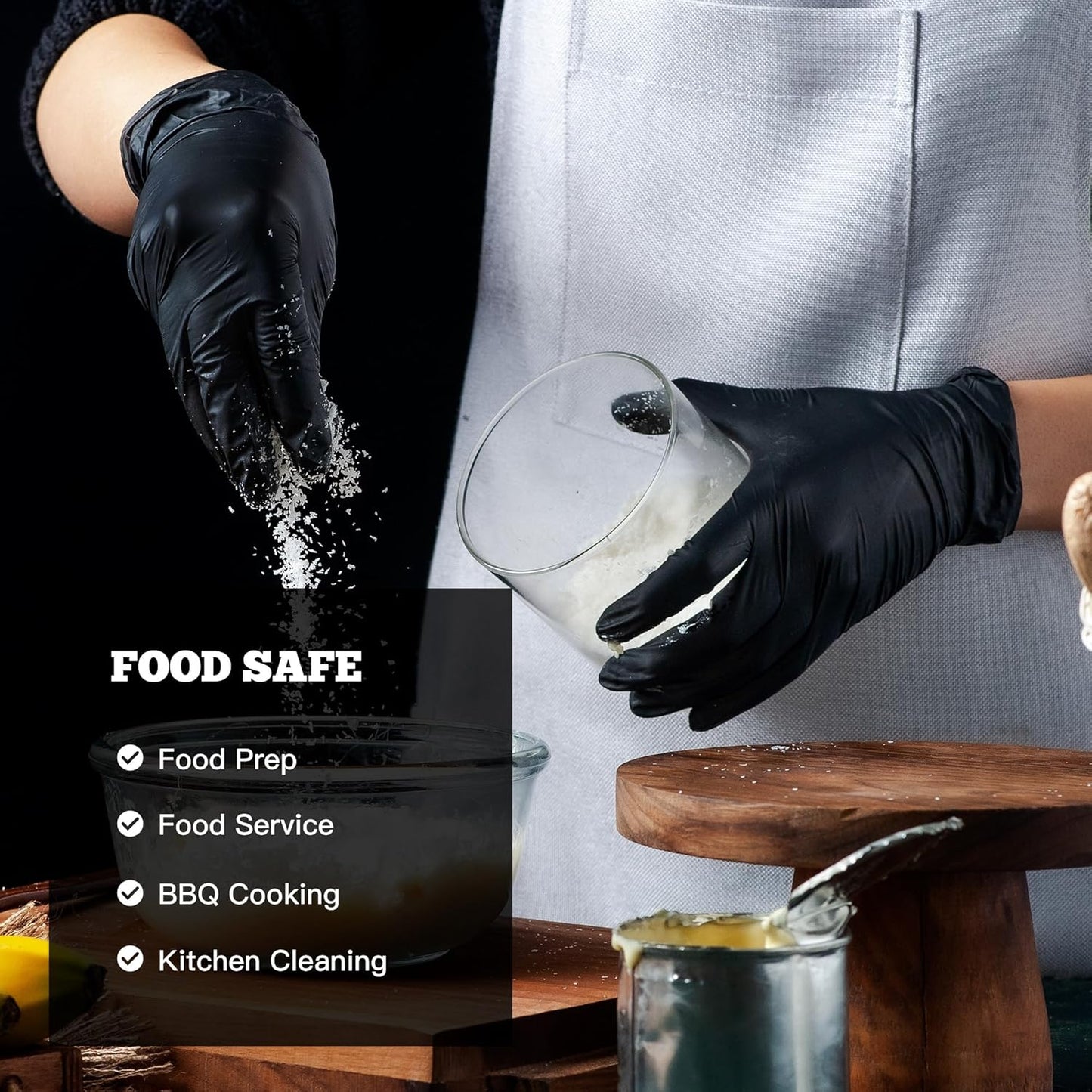 TitanFlex Disposable Nitrile Exam Gloves, 6-mil, Black, Heavy Duty, Latex Free, Food Safe for Cooking & Food Prep