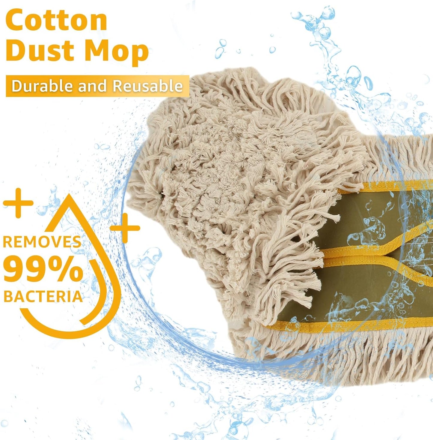 YAYODS 3 Pack Dust Mop Replacement Head, 36'' Dust Mops for Floor Cleaning Replacement Reusable Industrial Cotton Dust Mop Refill for Hardwood Floors, Ceramic, Marble, Tile