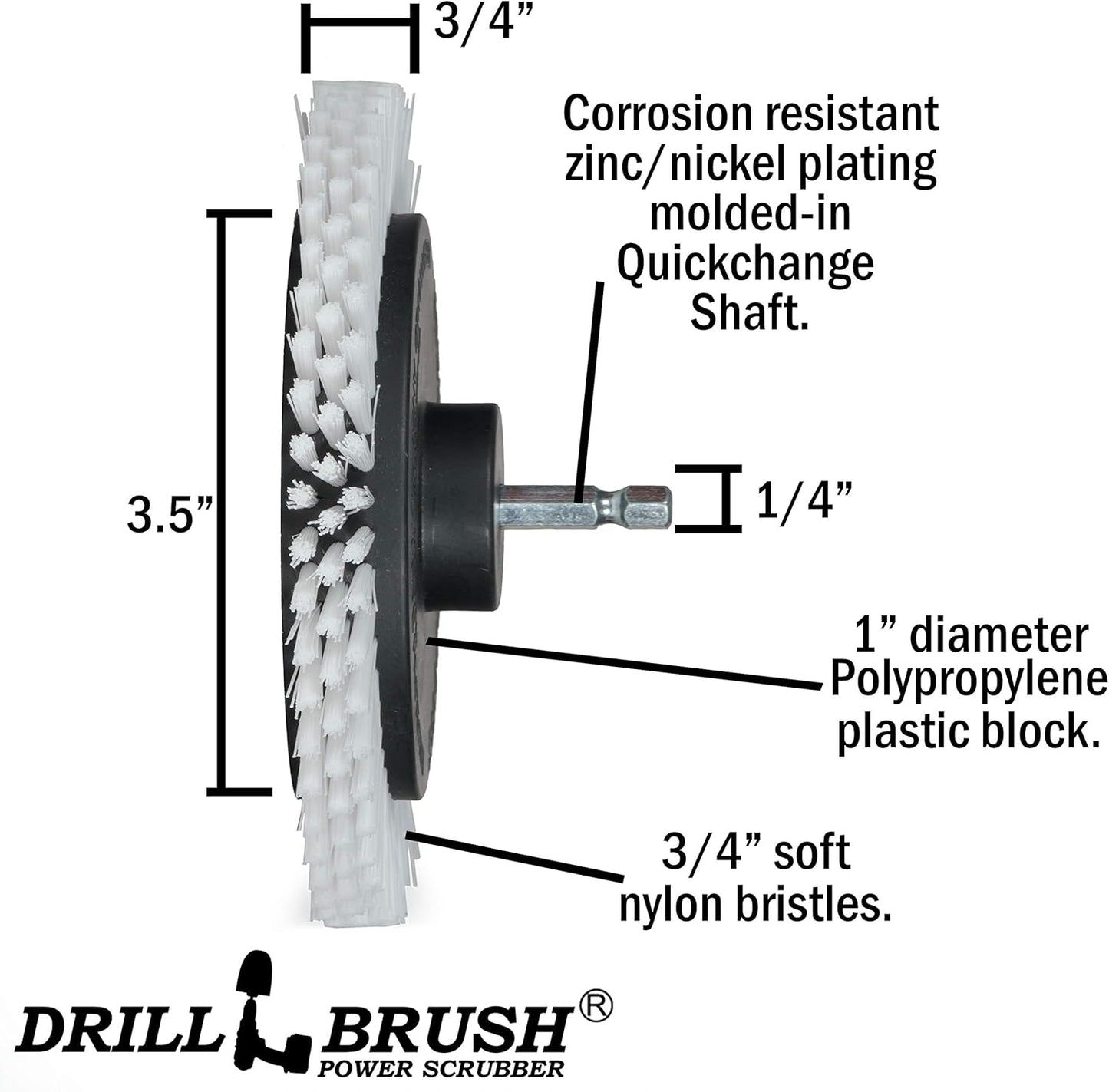 Drillbrush Multi-Surface Drill Brush Attachments Set for Car Interior, Bathroom, Flooring, Counters, Sinks, Siding, Garages, and More - Dishwasher Safe Drill Brush Car Detailing Kit Attachment Set