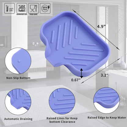 MicoYang Silicone Bathroom Soap Dishes with Drain Spout-Bathroom and Kitchen Sink Organizer,Sponge Holder,Dish Soap Tray,Perfect for Dispenser,Scrubber,Bottle,Cup on Sink or Counter-Black 4.9"×3.2"