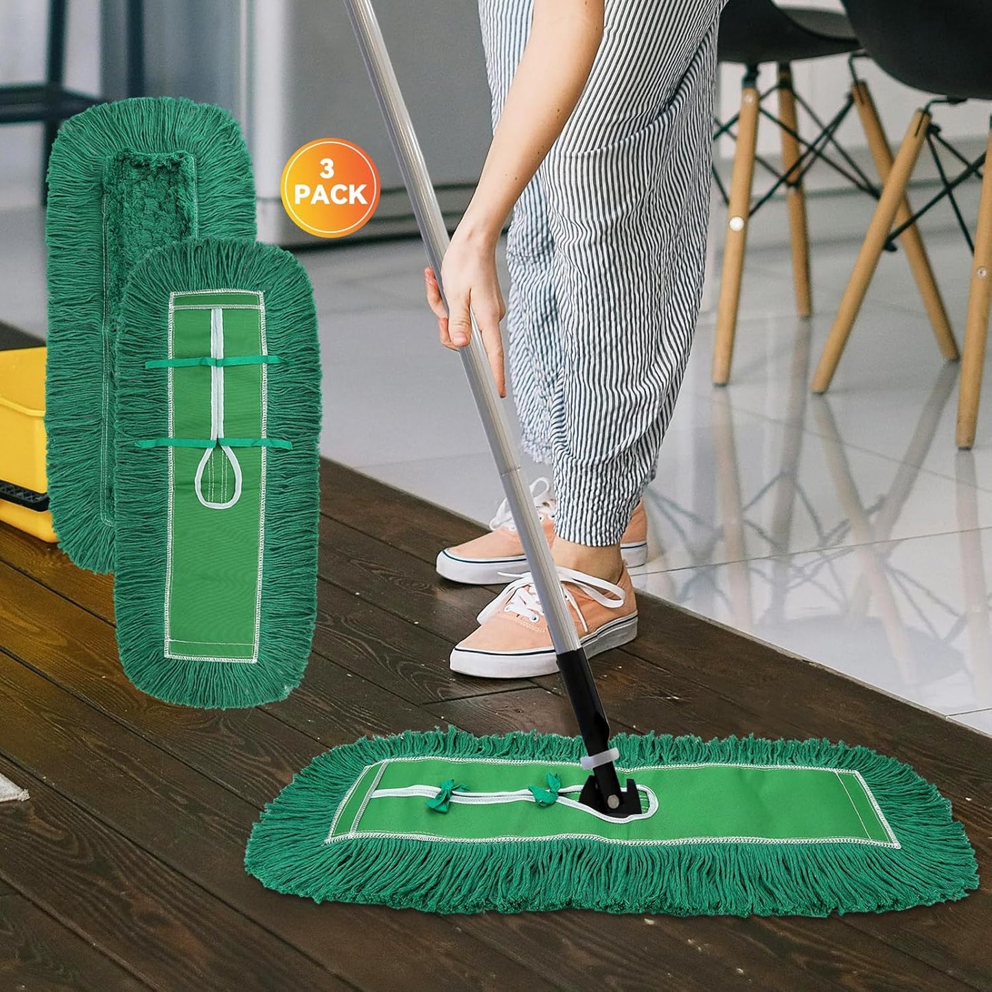 36 Inch Dust Mop Head: Replacement Medium Washable Commercial Mop Head Sweeper and Janitorial Replacement Green (Green - 36 Inch, 3 Pack)