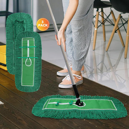 36 Inch Dust Mop Head: Replacement Medium Washable Commercial Mop Head Sweeper and Janitorial Replacement Green (Green - 36 Inch, 3 Pack)