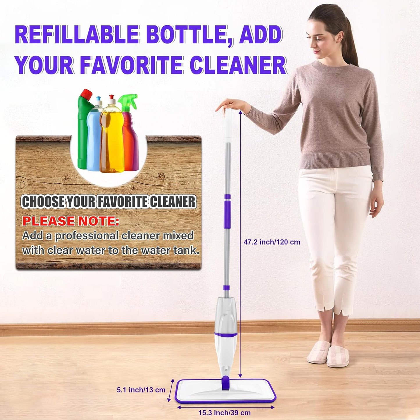 Microfiber Spray Mop for Floors Cleaning: Wet Dry Hardwood Floor Mops with 3 Washable Reusable Pads for Swiffer Powermop - Flat Mop with Sprayer for Tile Wood Laminate Vinyl Marble