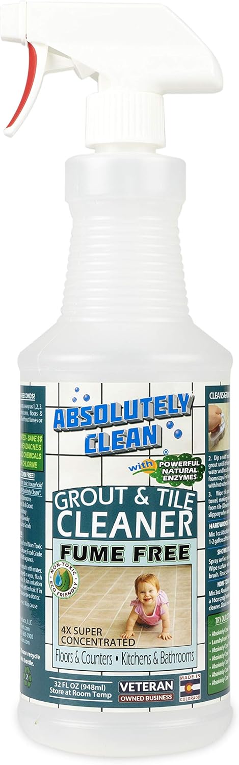Absolutely Clean FAST GROUT CLEANER! - Professional Strength, Natural Enzyme Formula - Fast Acting, Fume Free - USA Made (16oz Cleans Up To 250 sq ft)