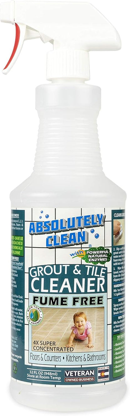 Absolutely Clean FAST GROUT CLEANER! - Professional Strength, Natural Enzyme Formula - Fast Acting, Fume Free - USA Made (16oz Cleans Up To 250 sq ft)
