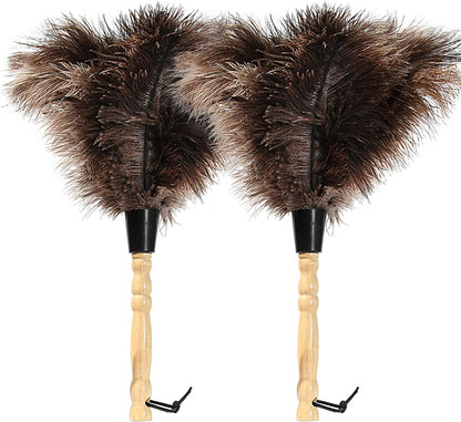 Retractable Ostrich Feather Duster for Cleaning, Fluffy and Natural Feather Duster with Retractable Handle， Reusable Eco-Friendly Handheld Cleaning Supplies (15 inch)