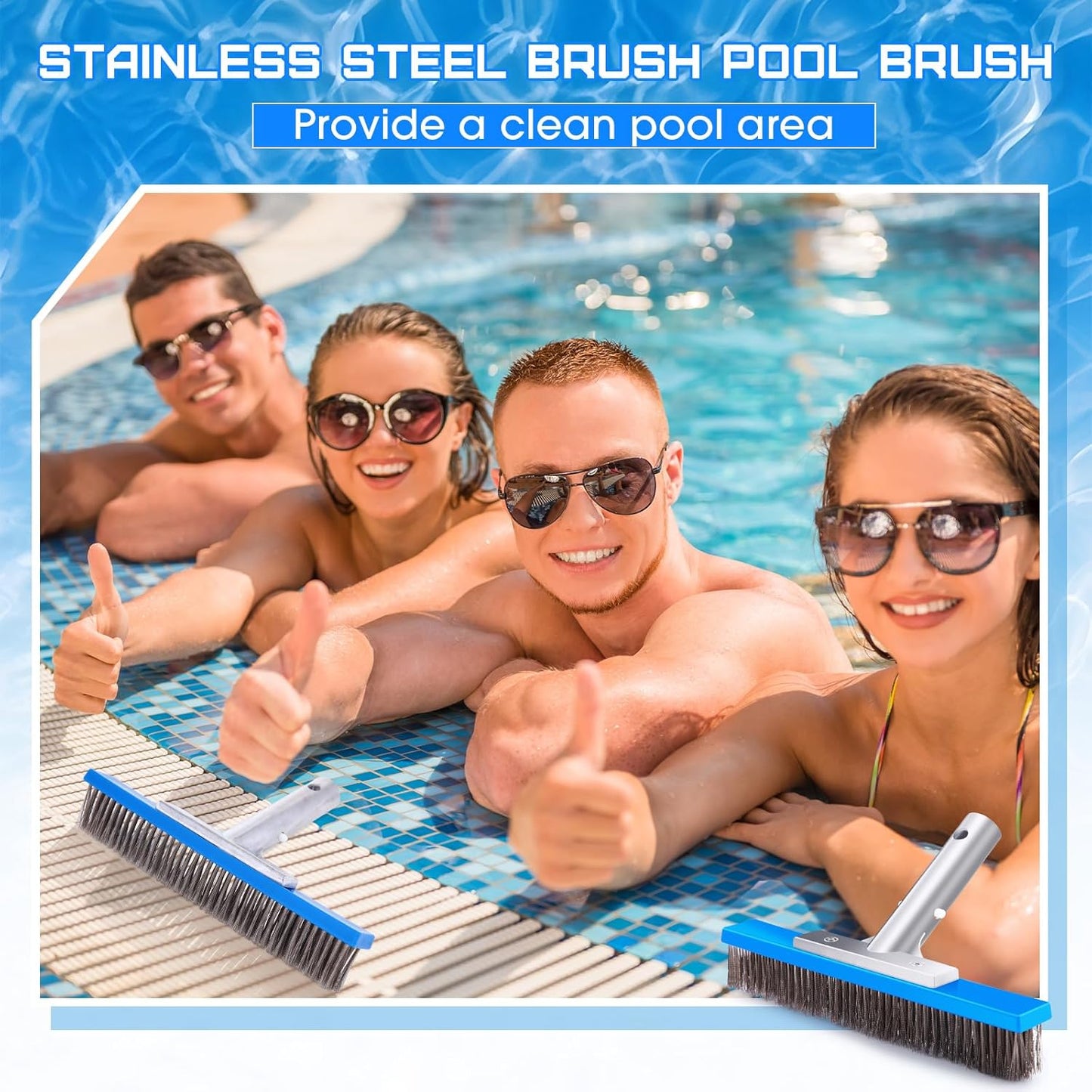 Gejoy 1 Pcs 5" Stainless Steel Brush Pool Brush Head for Inground Pools, Algae Metal Wire Bristles and Aluminum Back Scrubber Heavy Duty Curved Ends for Tiles, Rust Stains Concrete Walls