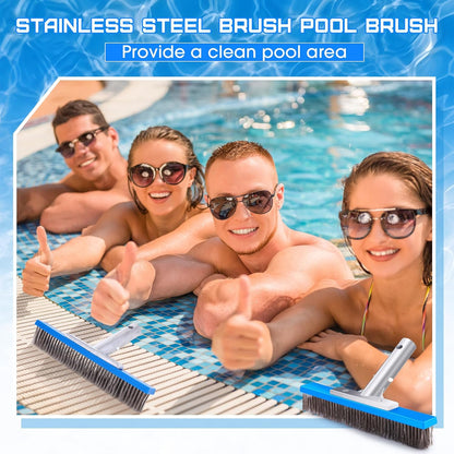 Gejoy 1 Pcs 5" Stainless Steel Brush Pool Brush Head for Inground Pools, Algae Metal Wire Bristles and Aluminum Back Scrubber Heavy Duty Curved Ends for Tiles, Rust Stains Concrete Walls