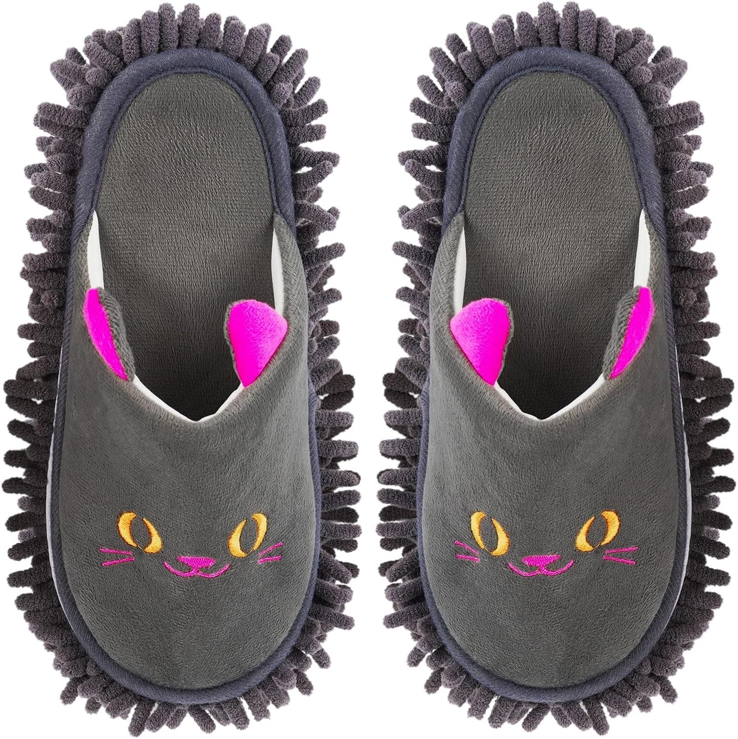Cartoon Dog Mop Slippers Microfiber Clean Dusting Slippers Detachable Mopping Shoes for Office Home Room (Khaki)