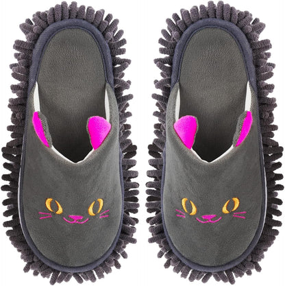 Cartoon Dog Mop Slippers Microfiber Clean Dusting Slippers Detachable Mopping Shoes for Office Home Room (Khaki)