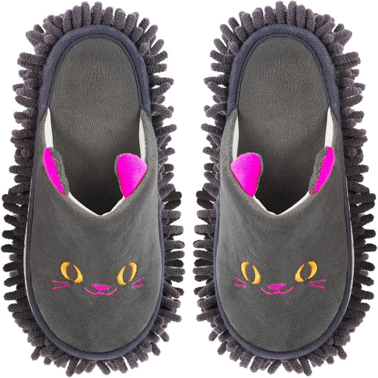 Cartoon Dog Mop Slippers Microfiber Clean Dusting Slippers Detachable Mopping Shoes for Office Home Room (Khaki)