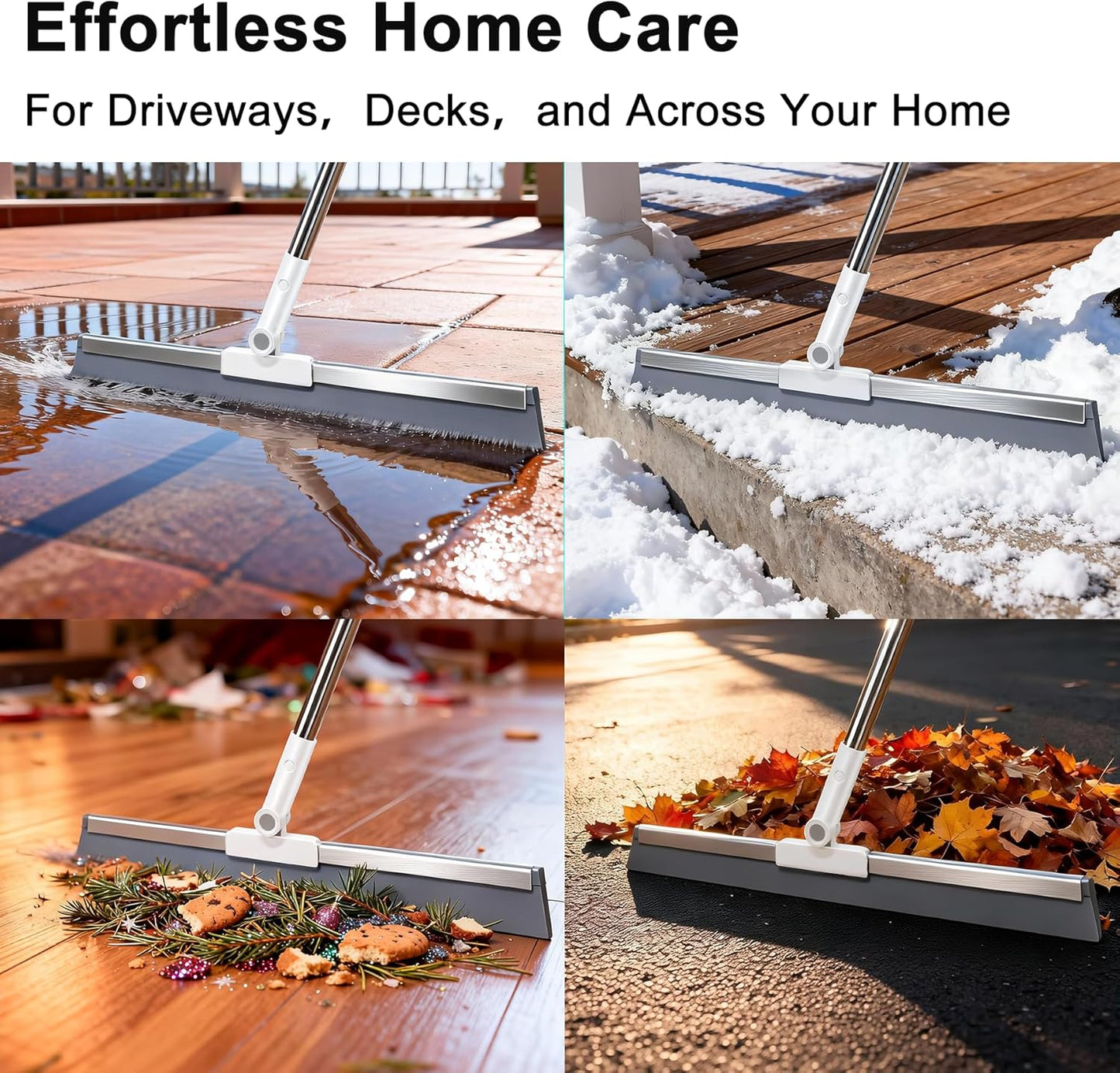 19.7'' Large Floor Squeegee for Concrete Floor with 51''-58'' Telescoping Stainless Steel Handle, Squeegee Broom for Removing Water on Tile, Epoxy, Garage, Driveway, Patio